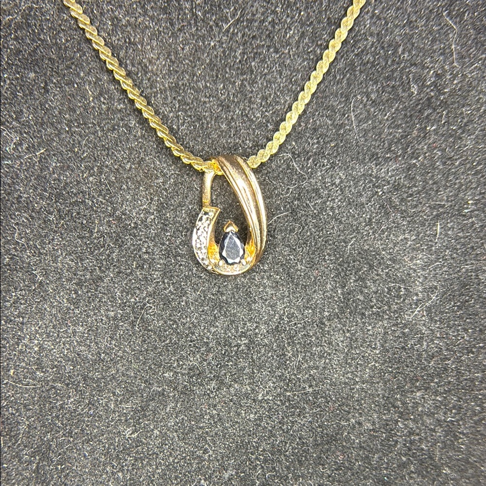 Sterling Silver Blue Topaz & CZ Teardrop Pendant